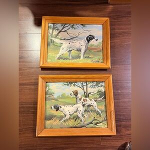 Set of Two Vintage MCM Paint by Number paintings of Pointer Dogs
